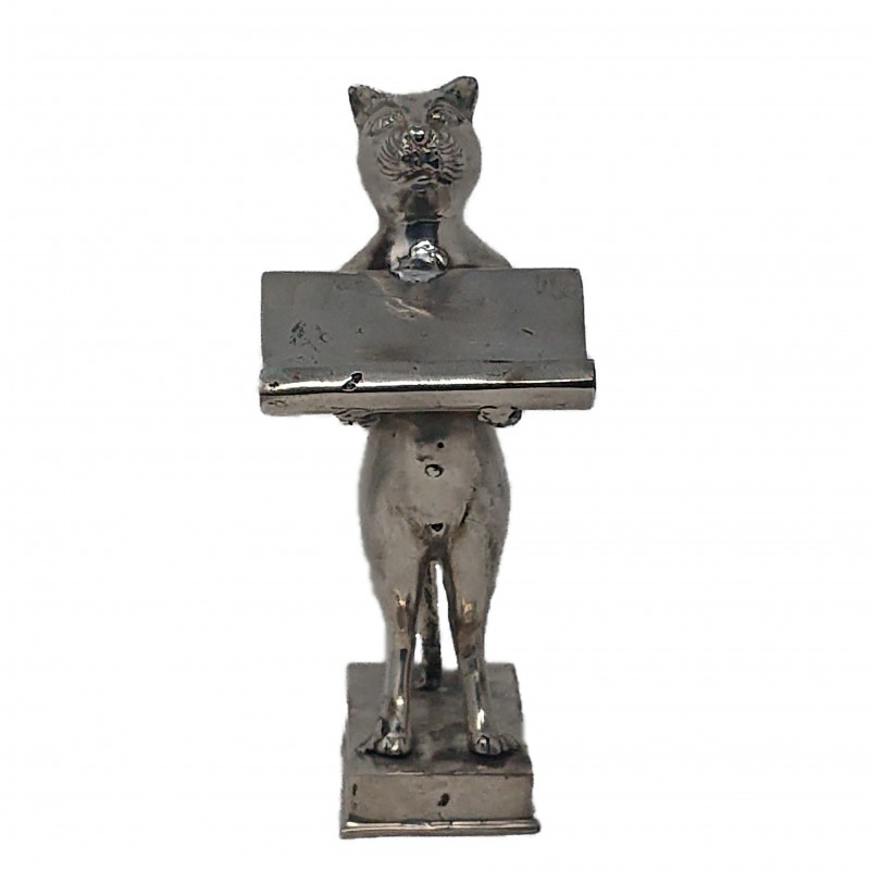 TRAY STATUE CAT CARDBRASS SILVER COLORED
